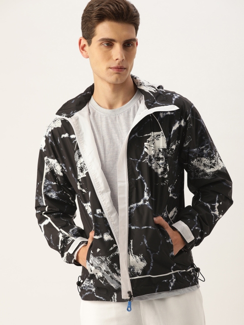 

Sports52 wear Men Black & White Printed Hooded Rain Jacket