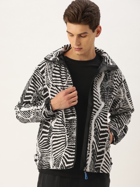 

Sports52 wear Men Black & White Printed Hooded Rain Jacket