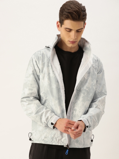 

Sports52 wear Men Off-White & Grey Printed Hooded Rain Jacket