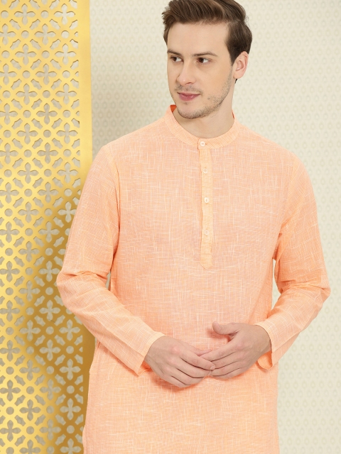 

House of Pataudi Men Orange Regular Pure Cotton Rozana Kurta with Trousers