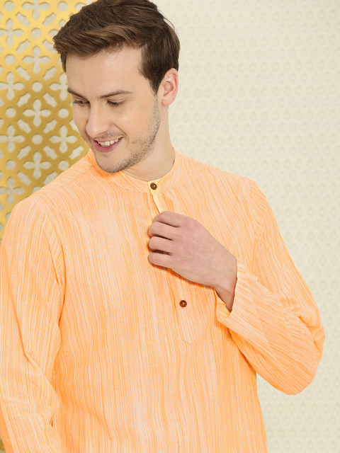 

Ode by House of Pataudi Men Yellow Striped Regular Rozana Pure Cotton Kurta with Pyjamas
