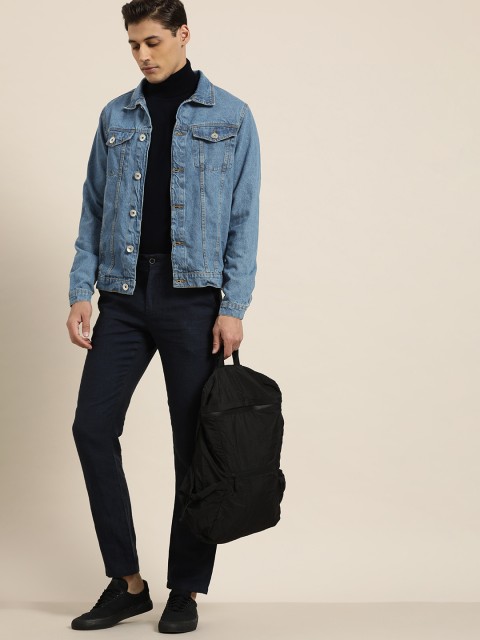 

ether Men Blue Pure Cotton Denim Jacket