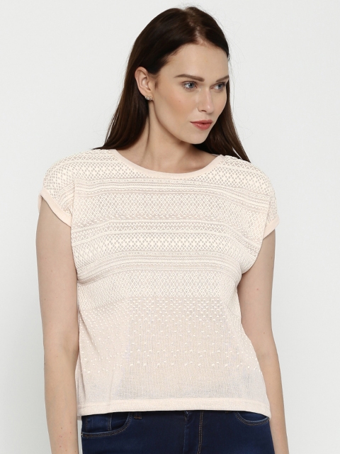 

ELLE Women Cream-Coloured High-Density Print Polyester Top