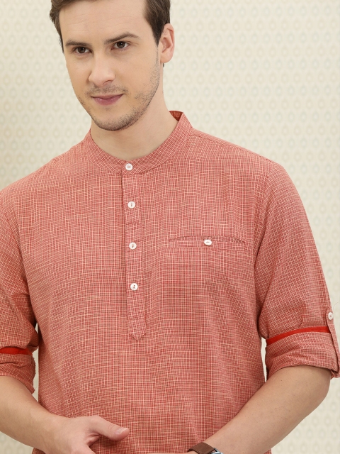 

House of Pataudi Men Red & Beige Checked Kurta