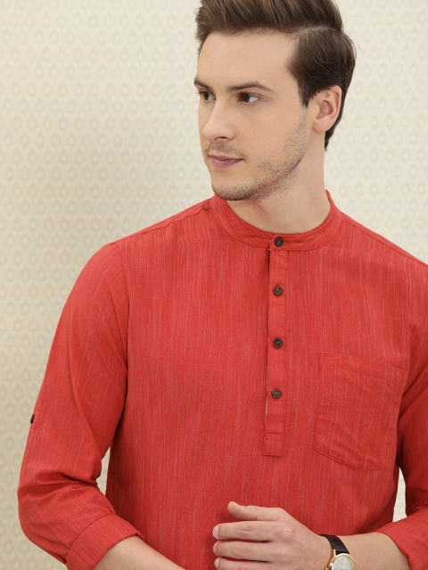 

House of Pataudi Men Red Striped Kurta