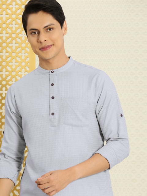 

House of Pataudi Men Bluish Grey Self Design Rozana Kurta