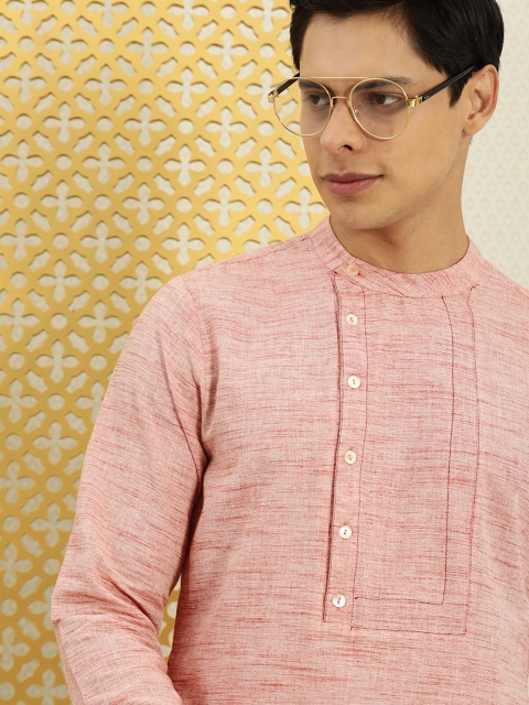 

House of Pataudi Men Pink Solid Kurta