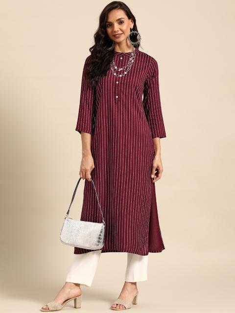

Prakrti Women Maroon & Off White Striped Straight Kurta