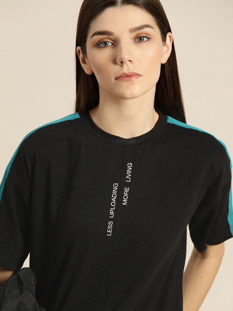 

ether Women Black Solid Cotton T-shirt