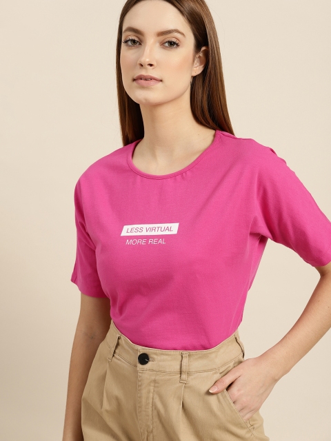 

ether Women Pink Printed Detail T-shirt