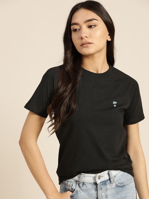 

ether Women Black Solid Pure Cotton T-shirt