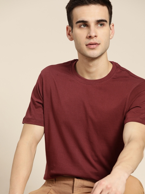 

ether Men Maroon Cotton Solid T-shirt