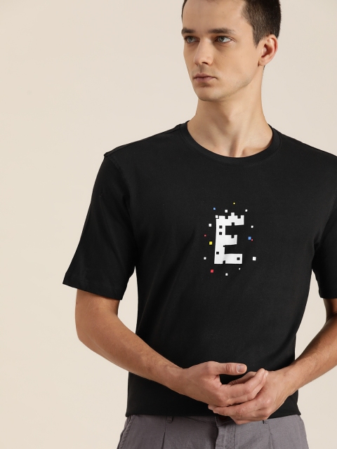 

ether Men Black Typography Printed Pure Cotton T-shirt