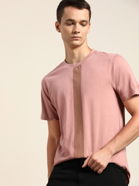 

ether Men Pink Pure Cotton Striped T-shirt