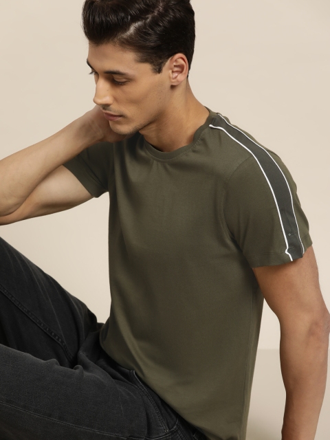 

ether Men Olive Green Pure Cotton Solid T-shirt