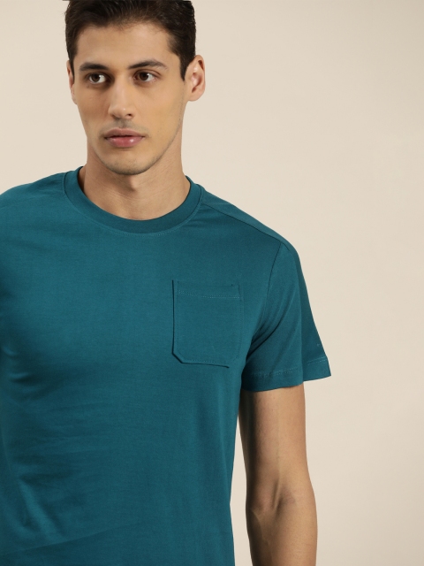 

ether Men Teal Pure Cotton T-shirt