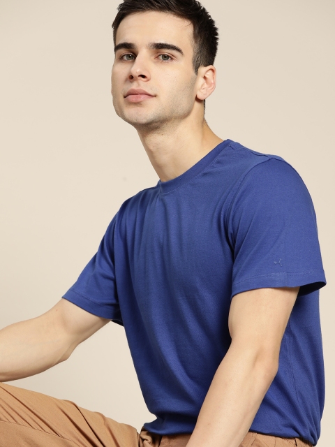 

ether Men Blue Cotton Solid T-shirt