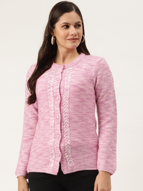 

American Eye Women Pink Self Design Cardigan