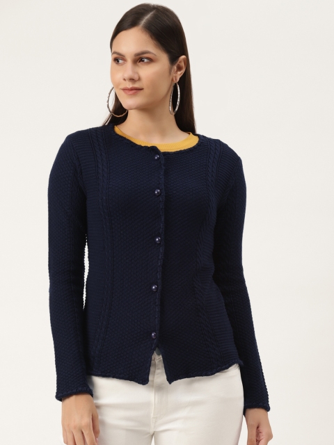 

American Eye Women Navy Blue Self Design Cardigan