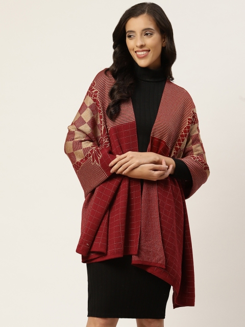 

American Eye Women Maroon & Golden Longline Poncho Style Shrug