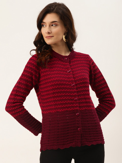 

American Eye Women Maroon & Pink Patterned Cardigan