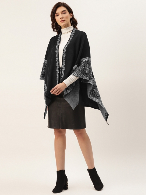 

American Eye Women Black & Off White Self-Design Open Front Shrug