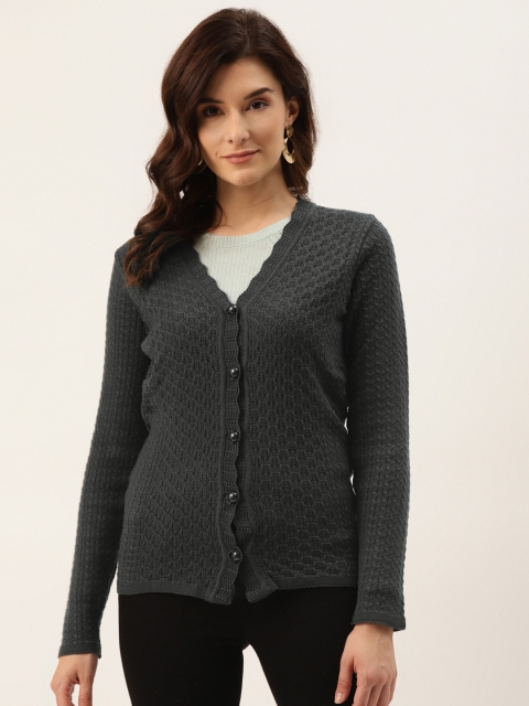 

American Eye Women Charcoal Grey Patterned Cardigan