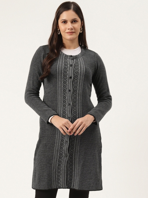 

American Eye Women Black & Grey Striped Winter Kurta