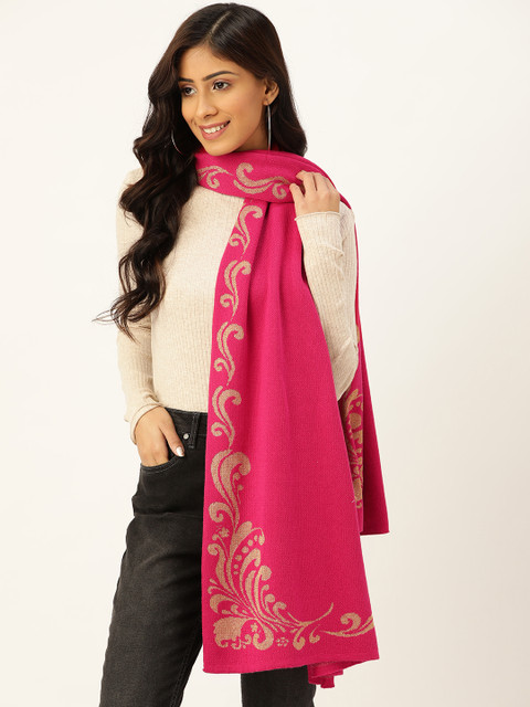

American Eye Women Pink & Beige Stole with Self-Design Border