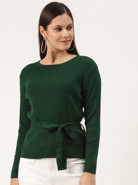 

American Eye Women Green Ribbed Pullover