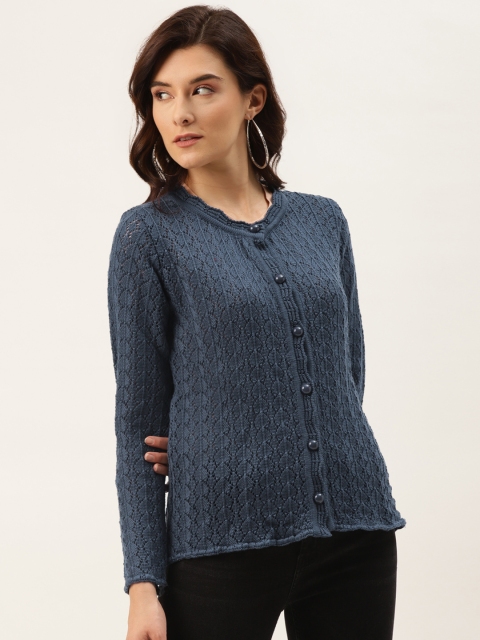 

American Eye Women Navy Blue Front-Open Sweater