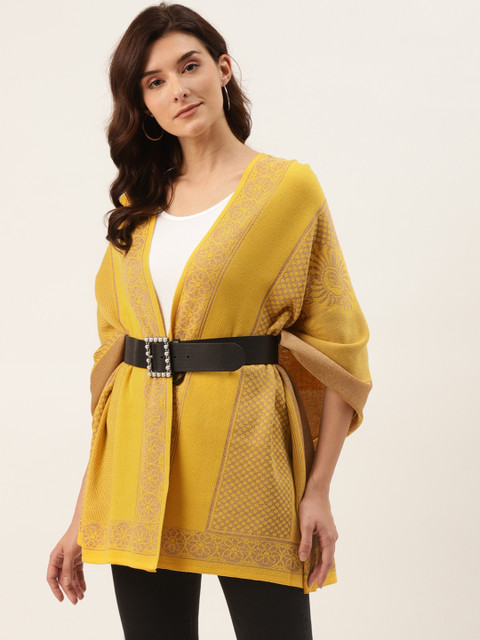 

American Eye Women Yellow & Beige Solid Longline Shrug