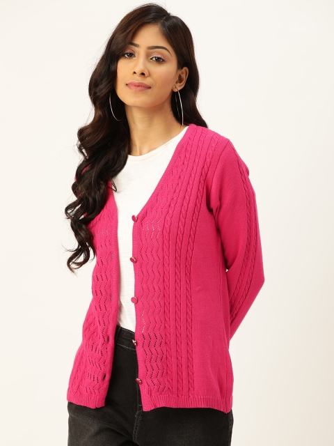 

American Eye Women Pink Acrylic Cable Knit Cardigan