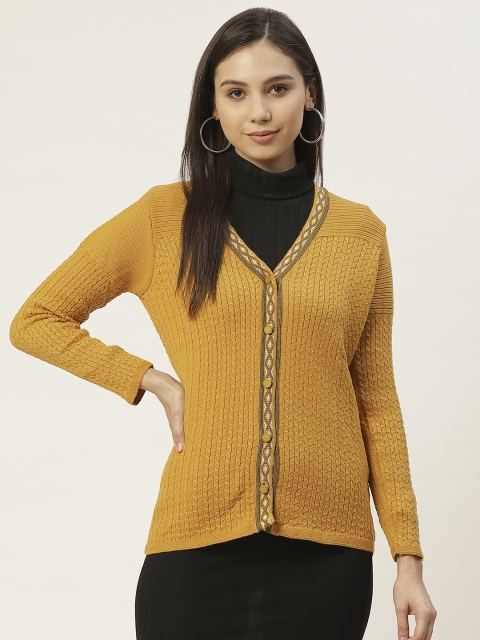 

American Eye Women Mustard Yellow Cable Knit Acrylic Cardigan