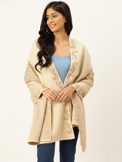 

American Eye Women Beige Stole with Self-Design Border