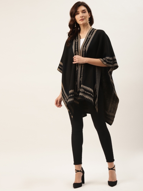 

American Eye Women Black & Beige Solid Longline Shrug