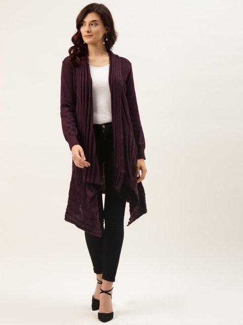 

American Eye Women Purple Striped Open Front Longline Shrug
