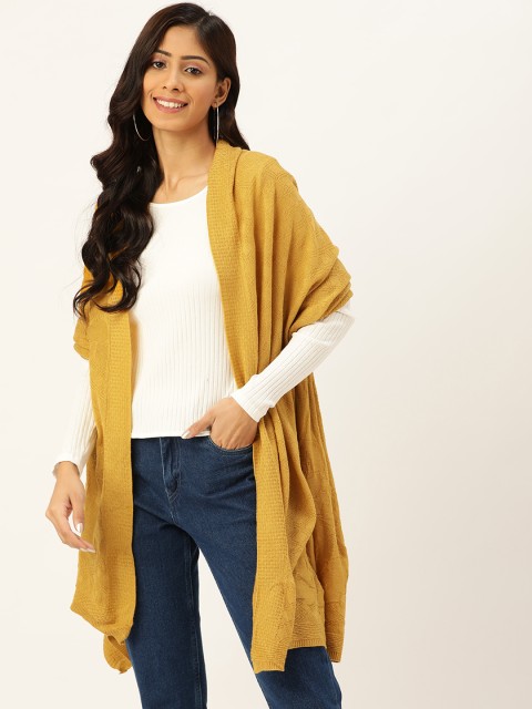 

American Eye Women Mustard Yellow Woven Design Stole