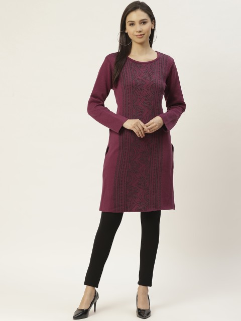 

American Eye Women Pink & Black Ethnic Motifs Printed Acrylic Kurta