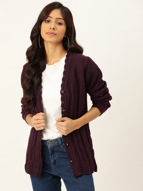 

American Eye Women Burgundy Acrylic Cable Knit Cardigan