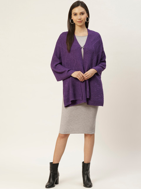 

American Eye Women Purple Self Design Acrylic Button Shrug