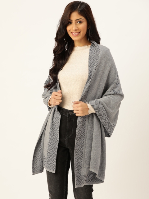 

American Eye Women Grey Melange & Silver Printed Stole