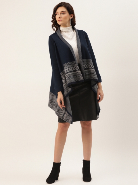 

American Eye Women Navy Blue & Grey Patterned Acrylic Waterfall Shrug