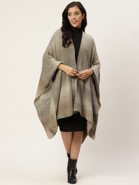 

American Eye Women Beige Solid Longline Shrug