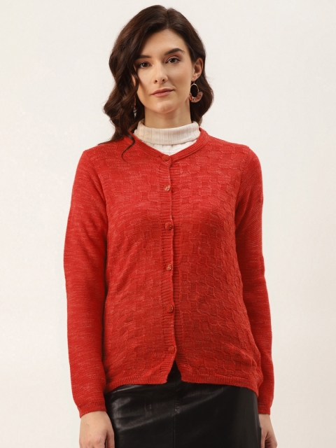 

American Eye Women Red Self-Design Cardigan