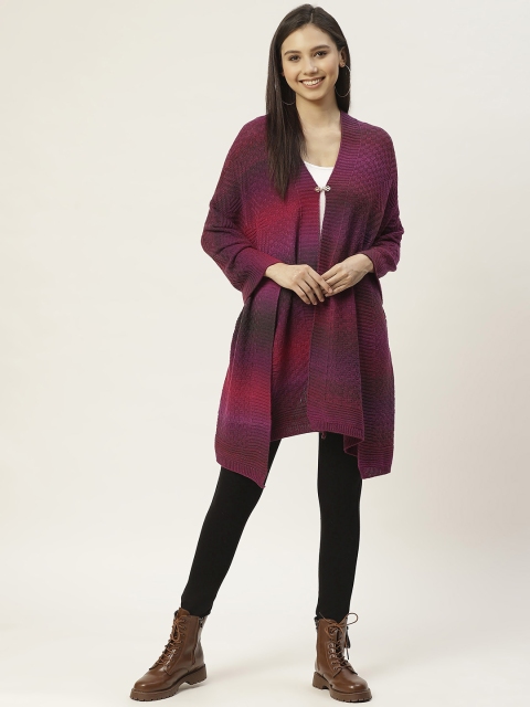 

American Eye Women Pink & Red Self Design Longline Acrylic Button Shrug