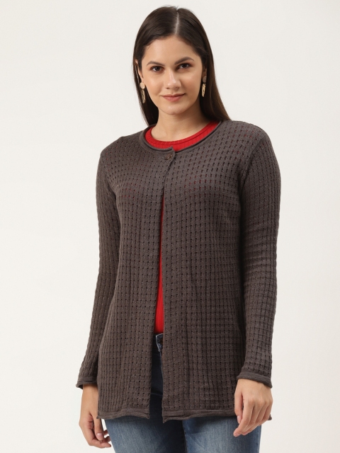 

American Eye Women Brown Open Knit Front-Open Sweater