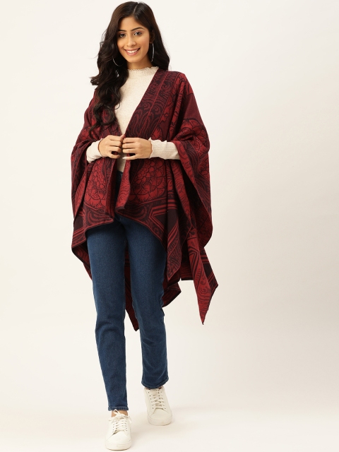 

American Eye Women Maroon & Burgundy Longline Front-Open Sweater