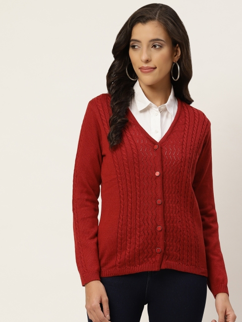 

American Eye Women Maroon Cable Knit Cardigan