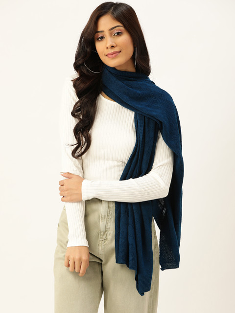

American Eye Women Navy Blue Self-Checked Winter Stole